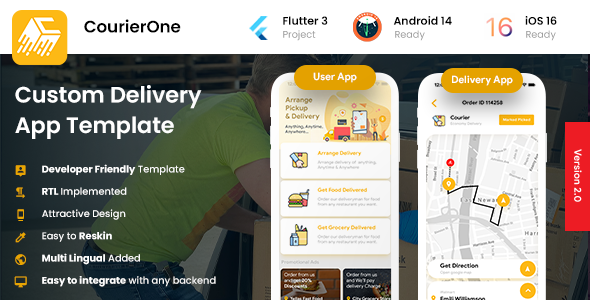 4 App Template| Courier App| Peer to peer Courier delivery app Food Grocery logistics App Courierone