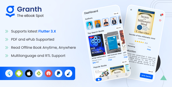 Granth - Full Flutter 3.x EBook App (ePub, PDF) + Laravel Admin Panel 4.7.0