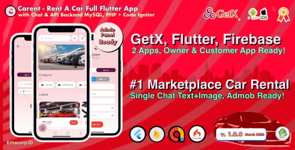 Carent - Rent Car Full Flutter App with Chat | Admin Panel | GetX | Owner & Customer App Include 1 July 2023