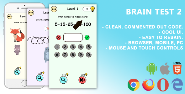 Brain Test 2. Mobile, Html5 Game .c3p (Construct 3)