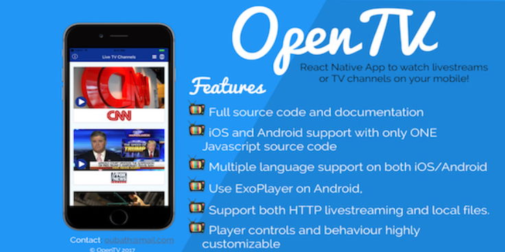 OpenTV – React Native App (Android/iOS) for TV Channels and livestreams