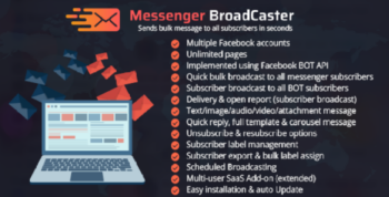 Messenger Broadcaster v2.3.3 A Bot Inboxer Add-on : Send Bulk Message to Facebook Messenger Subscribers