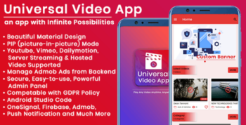 Universal Video app – 5 Apps in one with Admin Panel
