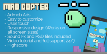 Mad Copter with Admob – Avoidance Game + Interstitials + Leaderboards