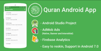 Quran App with Admob Interstitial + Banner + Native Ads + FIrebase Integration + Google Analytics