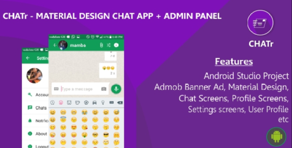 Chatr – Material Design Chat App + Admin Panel + Admob Ads