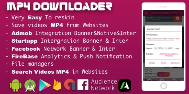 MP4 video downloader With Admob , Startapp , Facebook ADS 2018, Firebase push Notification