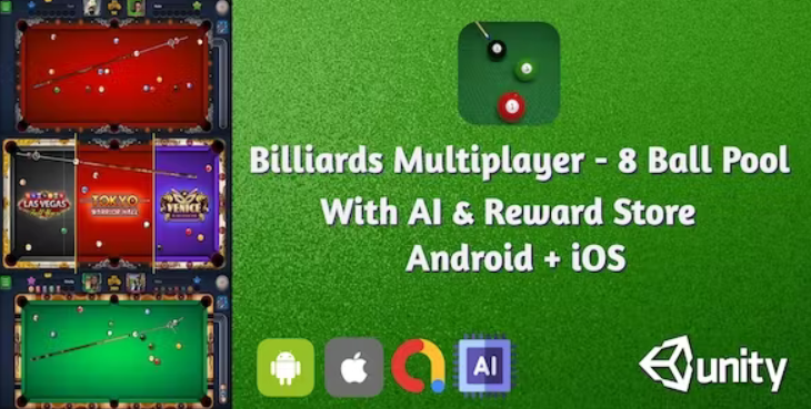 Billiards Multiplayer – 8 Ball Pool With AI & Reward Store – Google AdMob – Unity Ads – Android+iOS