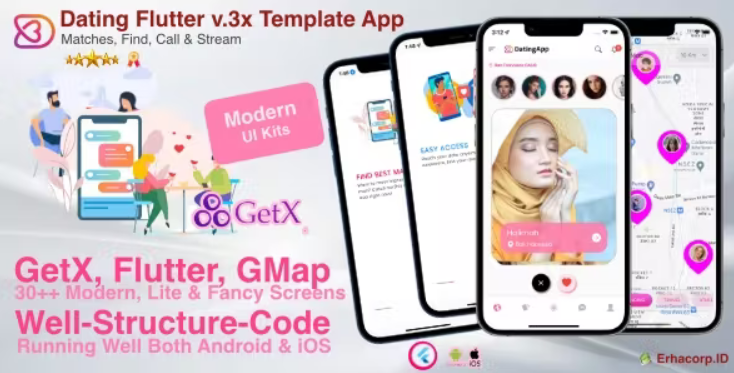 Dating App, Flutter v.3x Template UI Kits App with GetX
