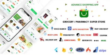 Grocery App, Pharmacy, Food, E-commerce Single Vendor Store with Admin Panel and Delivery App