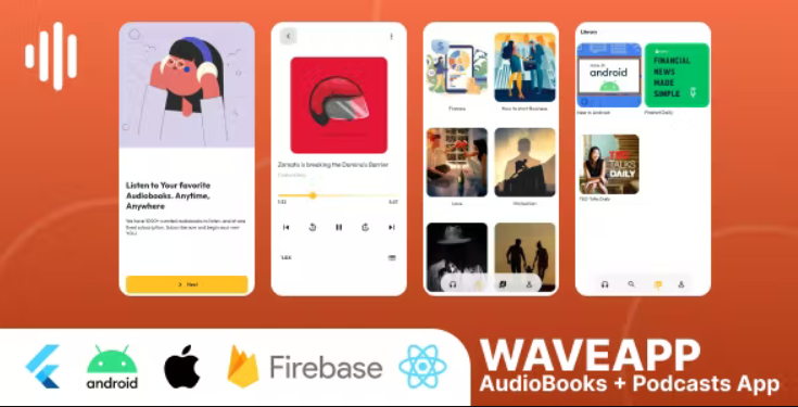 WaveApp-Flutter AudioBook and Podcast App with Admin using Firebase 1.5