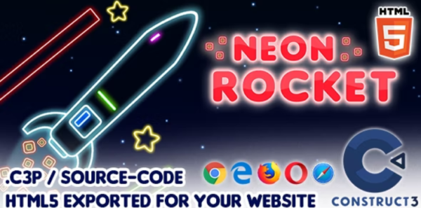 Neon Rocket - HTML5 Construct 3 Game with Source-code - Codezon