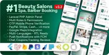 Beauty Salons, Spa, Massage, Barber Booking, Business Listing Multi-Vendor App with Admin Panel 4.1
