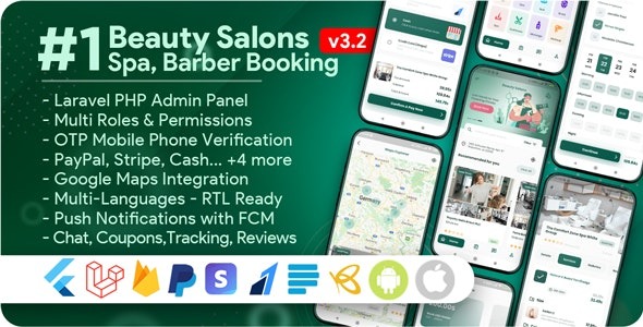 Beauty Salons, Spa, Massage, Barber Booking, Business Listing Multi-Vendor App with Admin Panel 4.1
