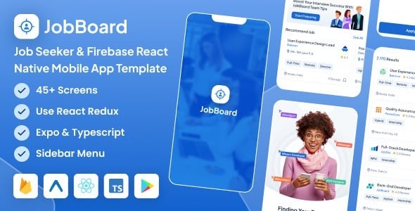 JobBoard - Job Seeker Firebase React Native Expo Mobile App Template