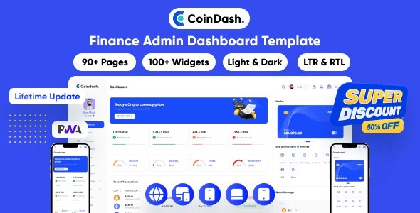 Coindash – Crypto Trading Admin Dashboard | Flutter Admin | Bank | FinPay | Finance | Digital Wallet 1.5