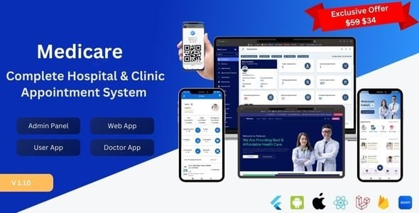 Hospital & Clinic Management System – Appointment Booking with Admin Panel, Web, User & Doctor Apps 3.2