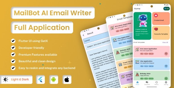 MailBot AI Email Writer | Flutter Android/iOS Full Application | Premium Plan