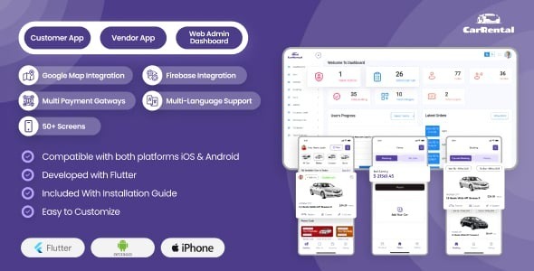 Rental Solution | Best Car Rental App | Complete Taxi Rental System | Vehicle Rental App Solution 9.0