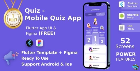 Quiz APP ANDROID + IOS + FIGMA | UI Kit | Flutter | Queezy Game 1.2