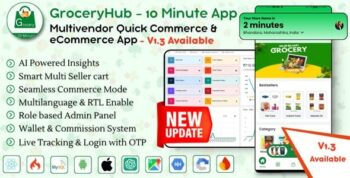 GroceryHub – 10 Minute App Multivendor Quick Commerce & eCommerce App | AI Insight | Multi Cart 1.8
