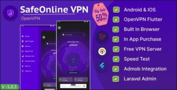 SafeOnline OpenVPN Flutter App with Admin Panel, Admob and Browser