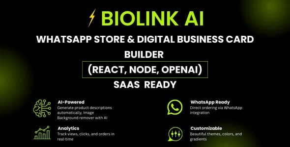 BioLink AI - WhatsApp Store SaaS & Digital Business Card Builder (React, Node, OpenAI)
