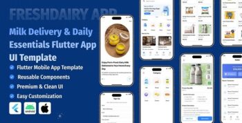 FreshDairy – Milk Delivery & Daily Essentials Flutter App UI Template