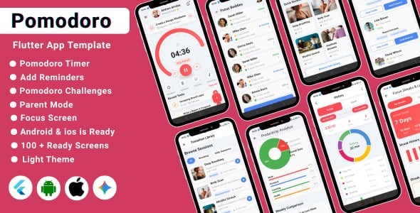 Pomodoro Timer Flutter App Template | Focus & Time Management App - Codezon