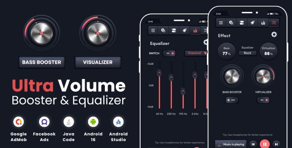 Ultra Volume Booster Equalizer with AdMob Facebook Ads Android