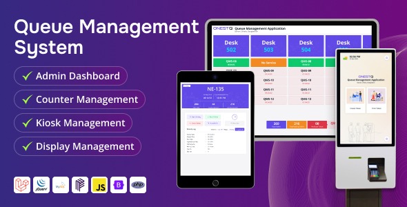 OnestQ – Queue & Token Management System with Kiosk, Counter & Display – Full Application Package 1.0.3