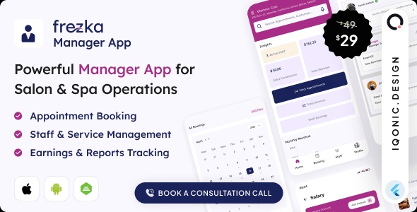 Frezka Manager – Spa & Salon Management and Booking Flutter Add-on App