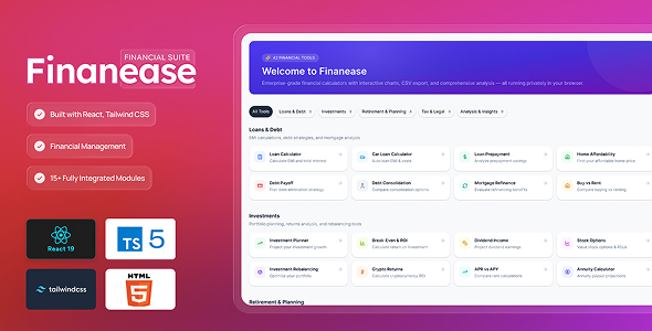 Finanease - React Financial planning & Smart Math Workflow Calculator Suite